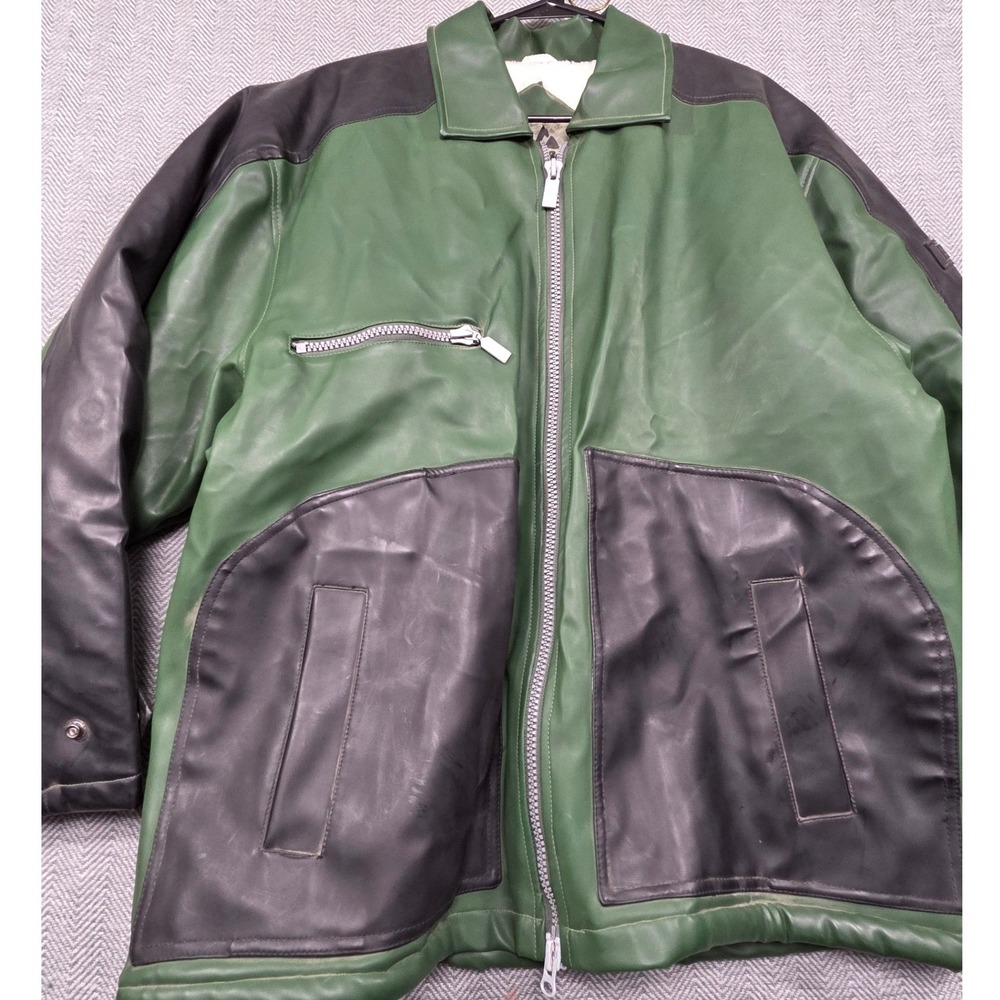 Billion Bay BBNY Mens Green Black Colorblock‎ PVC Leather Sherpa Lined Jacket M